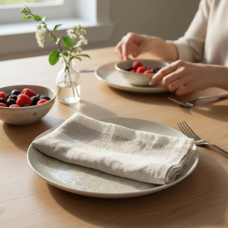 Eight Owls Linen Napkins â€“ Stonewashed Pure Linen Stripe Cloth Dinner Napkins â€“ Created from French Flax - Mitered Corners â€“ Set of 4 (Natural Stripe) - Image 4